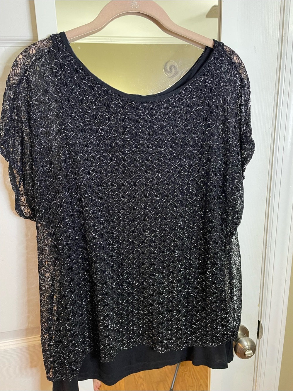 Express Black Metallic Lace Overlay Top – Size L